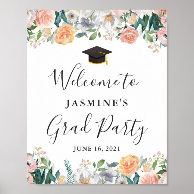 Póster Rosas de Girly Garden Rótulo del Partido de Gradua (Frente)