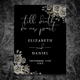 Póster Rosas De Gótico Blanco Y Negro Rótulo Boda Floral