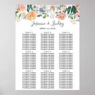 Póster Rosas de jardín Floral 9 Mesas Gráfico de Asientos
