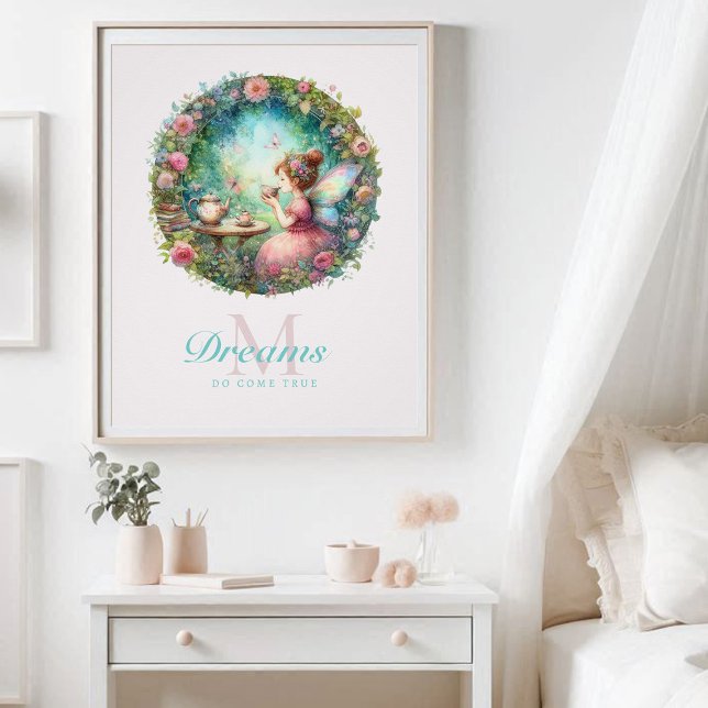 Póster Rosas de la princesa de hadas Garden Tea Holo Insp (enchanted garden fairy princess tea roses magical nursery kids decor personalized monogram inspire)