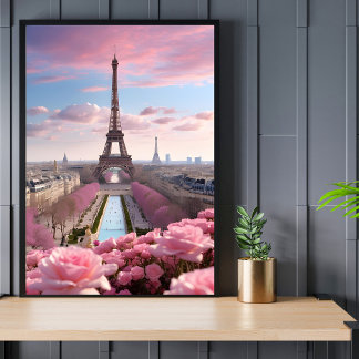 Póster Rosas de la Torre Eiffel de París