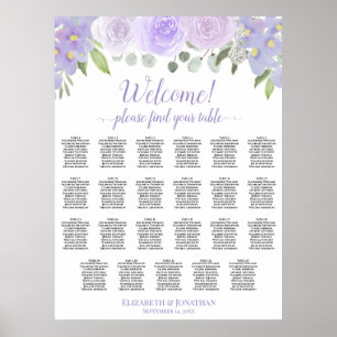 Póster Rosas de lavanda 23 Tabla de asientos Boda de mesa