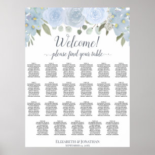 Póster Rosas de Moda Dusty Blue Boho 23 Tabla de asientos