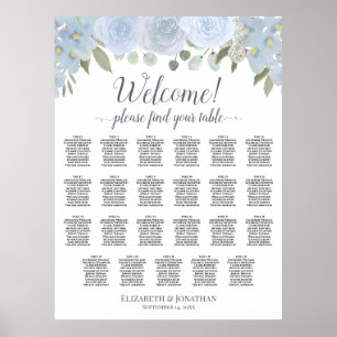 Póster Rosas de Moda Dusty Blue Boho 23 Tabla de asientos