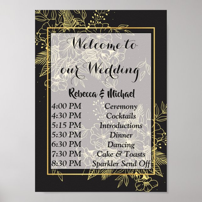 Póster Rosas de oro Orden de eventos Boda P (Frente)