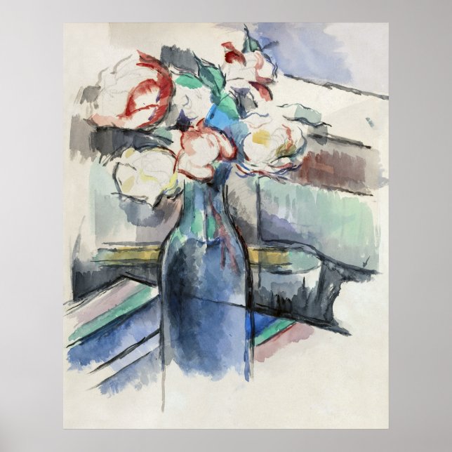 Póster Rosas de Paul Cézanne en una botella (1900-1904) (Frente)