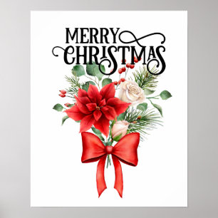 Póster Rosas de Poinsettia Navidades Flores Bouquet