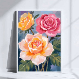 Póster Rosas de Primavera   Pintura de Acuarela Floral Fl