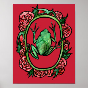 Póster Rosas de rana de árbol lindas ranas rojas ranas de