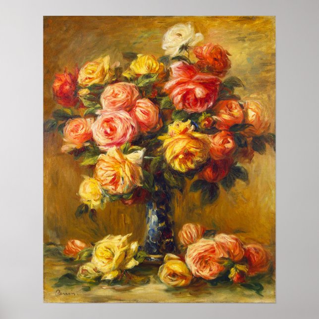 Póster Rosas de Renoir en un Poster de Vase (Frente)