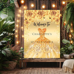 Póster Rosas de ropa de oro de Quinceanera cartel de bien