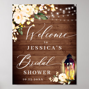 Póster Rosas de Rubor Rústica Lantern Wood Bridal Shower