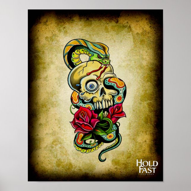 Póster Rosas de serpientes de cráneo (Frente)