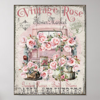 Póster Rosas De Shabby Chic Recogen Poster De Mercado De