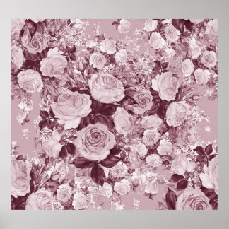 Póster Rosas de té: Patrón de Bouquet acuarela.