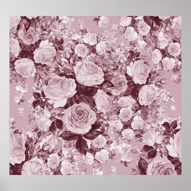 Póster Rosas de té: Patrón de Bouquet acuarela. (Frente)