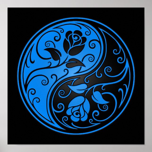 Póster Rosas de Yin Yang azul y negro (Frente)