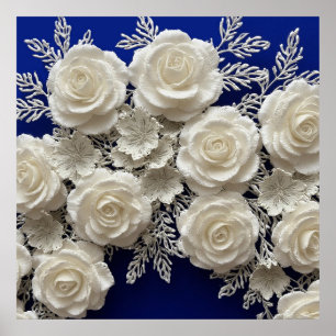Póster Rosas decorativas blancas elegantes