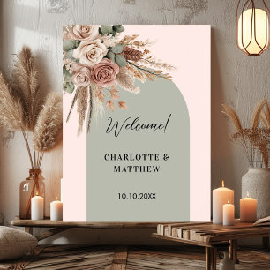 Póster rosas del arca rosa boda sage green taupe pampas
