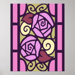 Póster Rosas del art déco en rosa y oro