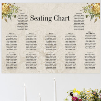 Póster Rosas del Boho Cream Damask Boda ruso