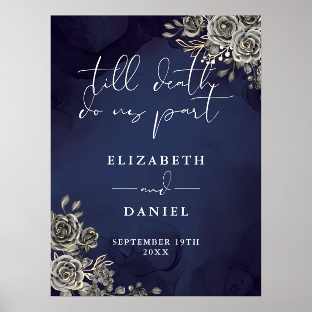 Póster Rosas del Gótico Azul de medianoche Rótulo Boda fl (Frente)