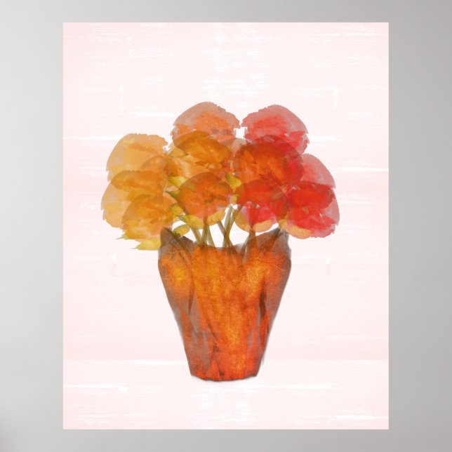 Póster Rosas del Naranja Watercolor Terra Cotta en Vase (Frente)