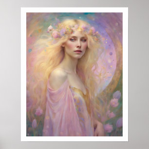 Póster Rosas del pelo rubio de mujer de Easter Pastel Art