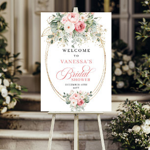 Póster Rosas doradas con rubor romántico bienvenida para 