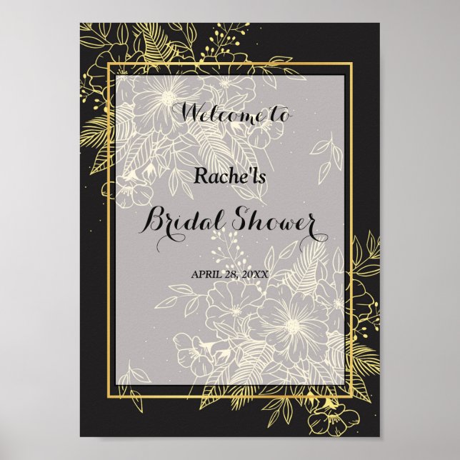 Póster Rosas dorados ducha de novia (Frente)