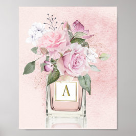 Póster Rosas  Elegante Botella Perfume Monograma