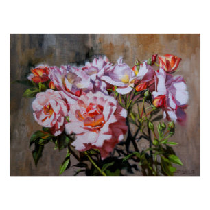 Póster Rosas en Pavlovsk - Elegante pintura al óleo rosa