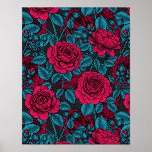 Póster Rosas en rojo y azul