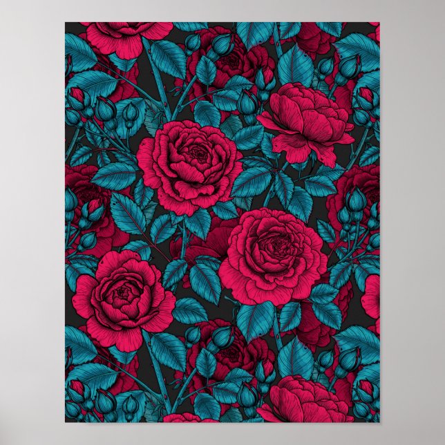 Póster Rosas en rojo y azul (Frente)
