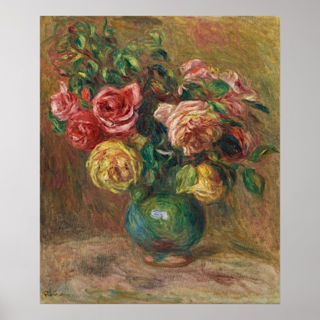 Póster Rosas en una Vasa Verde por Pierre-Auguste Renoir (Frente)