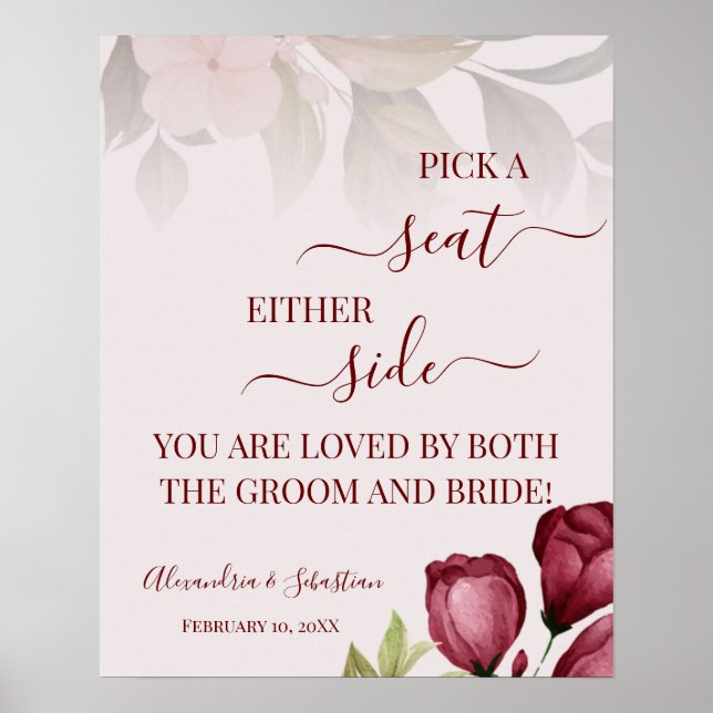 Póster Rosas Escogen Un Asiento En Cada Rótulo Boda Lado (Frente)