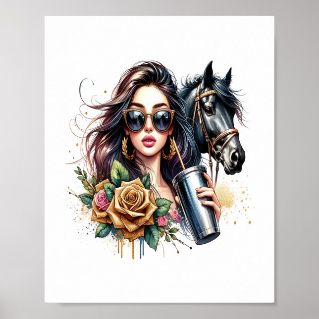 Póster Rosas estéticos Chicas Purpurinas de caballos (Frente)