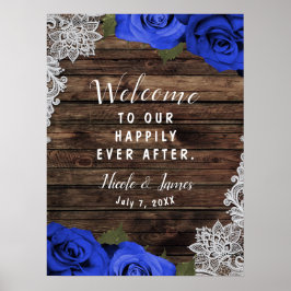 Póster Rosas Florales Azules Purpura Madera Rústica Encaj