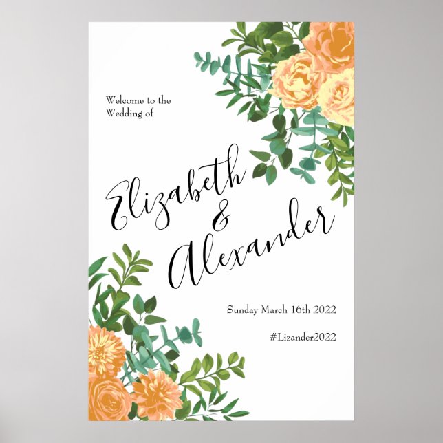 Póster Rosas Florales Clásicos Bodas Peach (Frente)