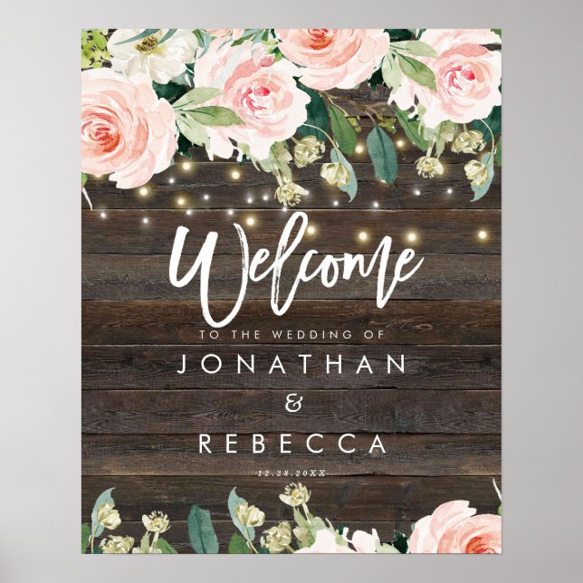 Póster rosas florales de estilo rústico boda poster de se (Frente)