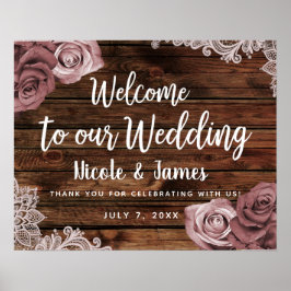 Póster Rosas Florales Malva Polvorientas Boda Rústica de