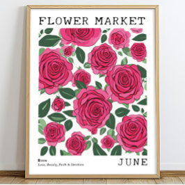 Póster Rosas florales rosados brillantes Junio Mercado de