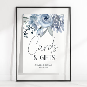 Póster Rosas Flores Azules Polvorientas Tarjeta de Boda &
