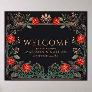 Póster Rosas Góticas Encantadas Cuervo Boda Bienvenida 