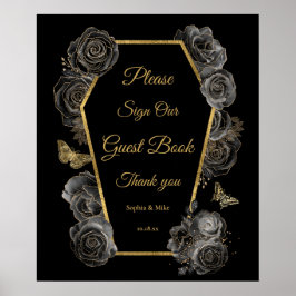 Póster Rosas góticos Boda Coffin Rótulo Mesa del Libro de