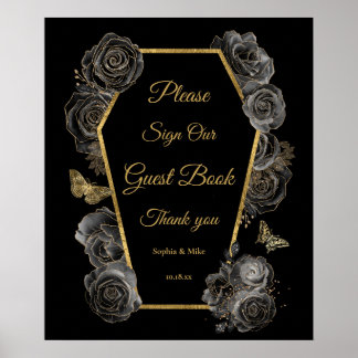 Póster Rosas góticos Boda Coffin Rótulo Mesa del Libro de