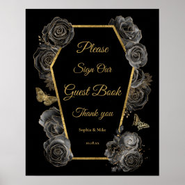 Póster Rosas góticos Boda Coffin Rótulo Mesa del Libro de