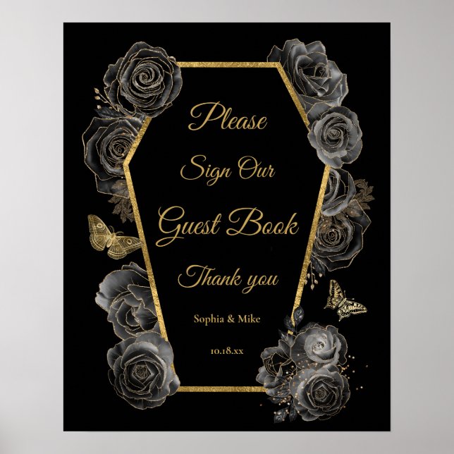 Póster Rosas góticos Boda Coffin Rótulo Mesa del Libro de (Frente)