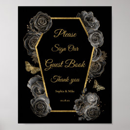 Póster Rosas góticos Boda Coffin Rótulo Mesa del Libro de