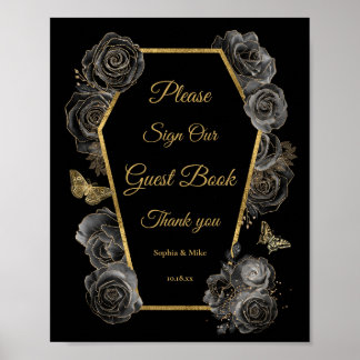 Póster Rosas góticos Boda Coffin Rótulo Mesa del Libro de